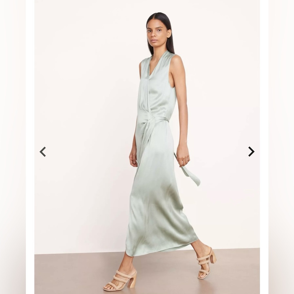 NWT Vince Sleeveless Draped Pleat Wrap Dress in Glass / Sage Green | Size XXS